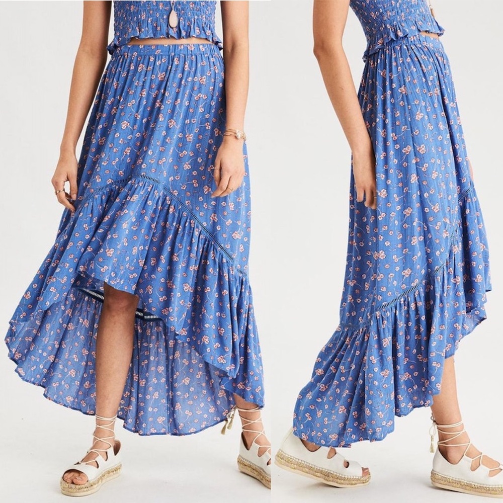American Eagle Women Blue Hi Low Maxi Skirt